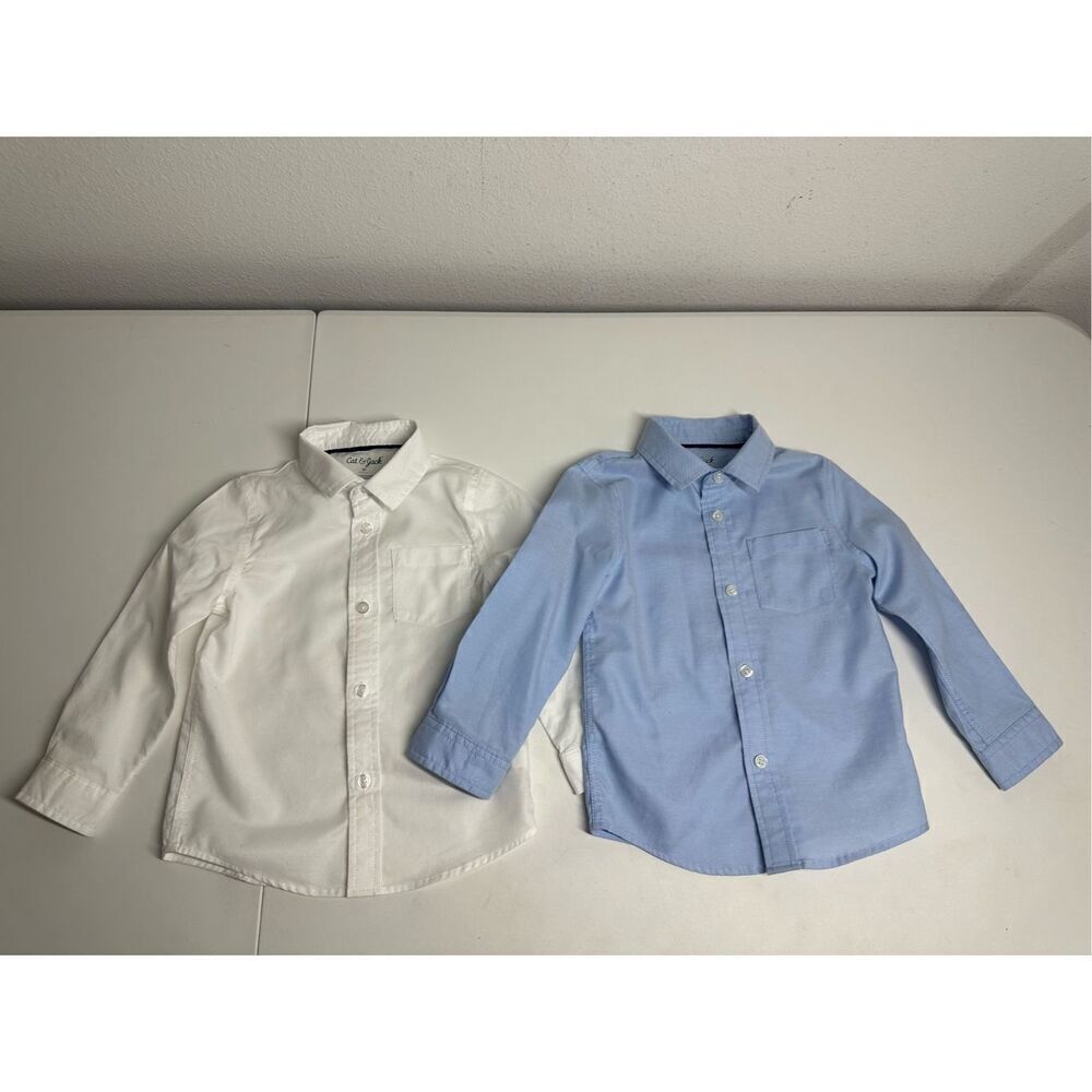 Cat & Jack Lot of Two Boys Button Down Cotton Shirt Size 3T Blue White